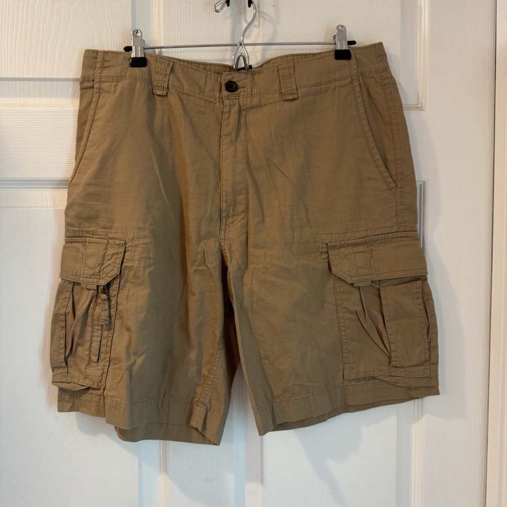 Chaps Men's Beige Tan  Cargo Hiking Shorts 9" Inseam Canvas Utility Size 34